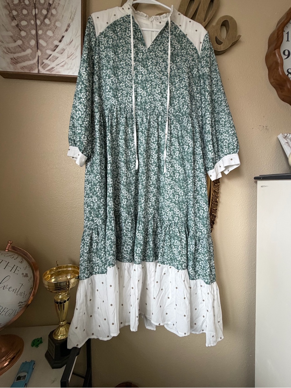 Dainty Jewells Green Floral Tiered Midi Dress with White Trim